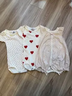 プチバトー　ハート柄ロンパース 花柄ロンパース　3点セット