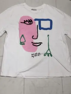【良品】ZARA アート風顔プリント Tシャツ ビックT Lサイズ