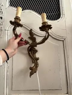 美品】フランスアンティーク ブロンズ装飾2灯ウォールランプ 電球付
