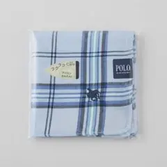 【新品・未開封】POLO ポロ メンズハンカチ 水色 チェック柄 アイロン不要のサムネイル