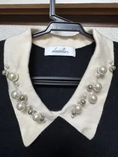 【美品】dazzlin 襟付き パールニット トップス ブラック フリーサイズのサムネイル