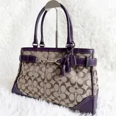 COACH コーチ トートバッグ シグネチャー キャンバス レザー パープル