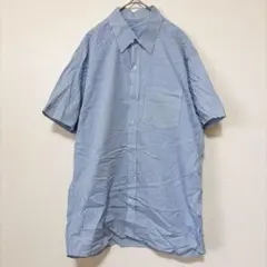 ギンガムチェック 半袖シャツ レギュラーカラー 青 白 綿 デイリー M L