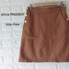 300円〜　PAGEBOY ゴールドボタン ウール混 台形ミニスカート ブラウン