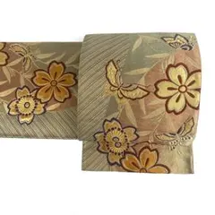 袋帯　振袖用　ゴールド　西陣織　正絹　中古　蝶々　花　po001