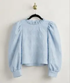 ZARA パフスリーブ ブラウス ライトブルー S