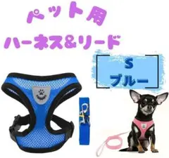 ペット用ハーネス&リード S　ブルー　犬猫のサムネイル