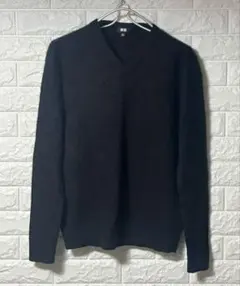 ユニクロ Vネック長袖ニットセーター ブラック カシミヤ100%