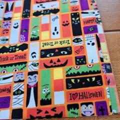 50×25　ハロウィン　スクエア オレンジ　薄手　生地　はぎれ