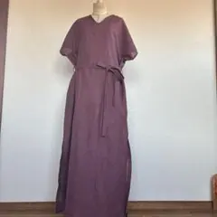 着物リメイク　パープルＶネックワンピース
