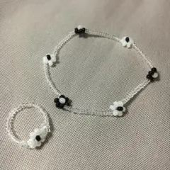 ビーズアクセサリー　レトロ　リング　ブレスレット　韓国　ビーズ　花