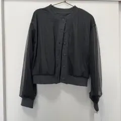メッシュスリーブ クロップドジャケット グレー