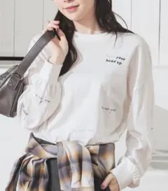 メッセージプリント 長袖カットソー ホワイト