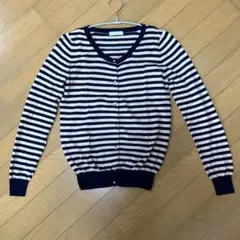 【Vis】ボーダー　長袖カーディガン ネイビー×ベージュ