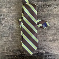 茶色と黄緑のストライプ ネクタイ　IVY made in Japan
