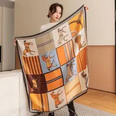 馬柄大判ストール　秋冬防寒マフラー スカーフ　オレンジ