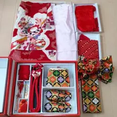 七五三 3歳4歳5歳 着物セット 絞り 作り帯 結び帯 赤色 鞠 束ね熨斗
