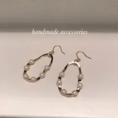 ハンドメイド♡ゴールドフープパールピアス♡イヤリング