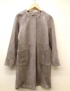 ノーカラーコート ベージュスエード風　美品