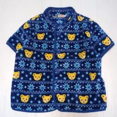 120〜130★ミキハウス★プッチーくま柄！フリースカーディガン★L