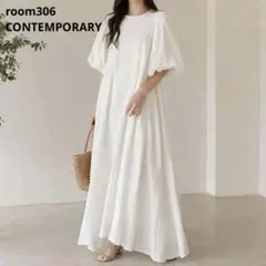 【極美品✨】room306 バルーンスリーブ リネン100% ワンピース 白 S