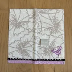 《新品・未使用品》HANAÉ MORI 蝶の刺繍 タオルハンカチ 黒のレース付き