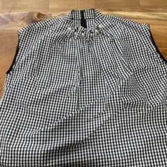 ノースリーブ ギンガムチェック シャツ パール装飾