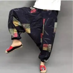 新品　アジアン　和風　和柄　ネイビー　エスニック　サルエルパンツ　アラジンパンツ