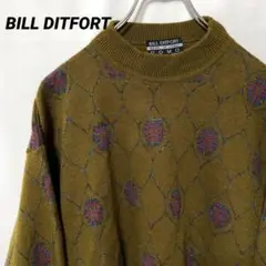 N-5671 BILL DITFORT ユーロ古着 総柄 ウールニットセーターM