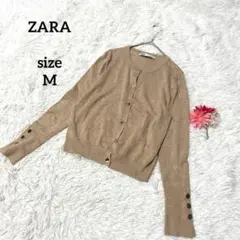 ZARA ザラ ニットカーディガン カジュアル ベージュ デザイン 無地 羽織のサムネイル