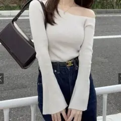 【週末限定セール】GRL ワンショルダーフレアスリーブニットトップスru1102