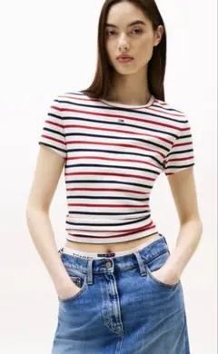 TOMMY JEANS スリムリブ 半袖Tシャツ ボーダーのサムネイル