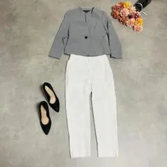 新品タグ付き　インディヴィ　クードシャンス　スーツ　2点セット　グレー　白　36