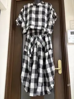 定価11800円ブラック・ホワイトチェック柄パンツトップスセットアップ
