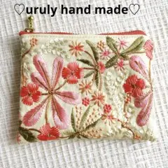 インド刺繍リボンポーチ　イエロー✖️ピンク系♪