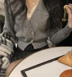 SHEIN バイカラー ニットカーディガン グレー