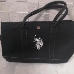 ダークデニム ハンドバッグ ロゴ刺繍付き