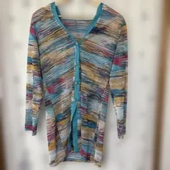 マルチカラーストライプ長袖　フーディーカーディガン