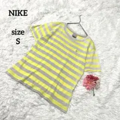 NIKE ナイキ ボーダーTシャツ イエロー ロゴ 綿100% レディース Sのサムネイル
