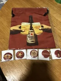 【希少】サッポロ赤星 巾着＆缶バッチ