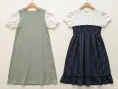 キッズ ワンピース 150 まとめ売り 西松屋 ドッキングワンピース 2点のサムネイル