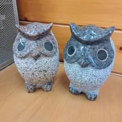 フクロウの御影石置物 2体セット