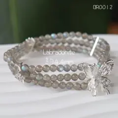ラブラドライト 蝶々 ハンドメイド パワーストーン 天然石ブレスレット 3連