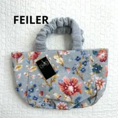 美品】FEILER 2way巾着ショルダーバッグ ディアオリー 花柄 グレー 