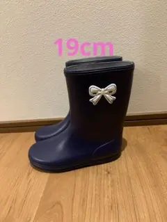 롱부츠 리본 네이비 레인부츠 19.0cm