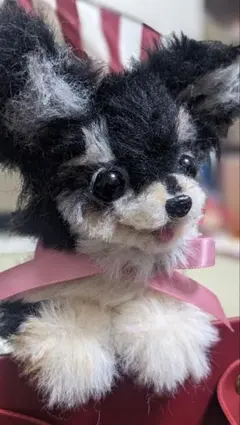 チワワ犬　ブラックタンロングモール人形　モールアート　 キーホルダー