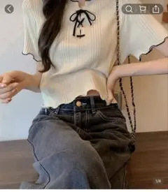 【即日発送】SHEIN 半袖ニット アプリコット Mサイズ