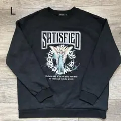 L トレーナー スウェット ブラック プリント 裏起毛トレーナー 長袖 ロンT