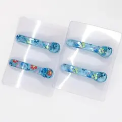 ディズニー スティッチ ヘアクリップ 4本セット 水色 花柄《211》