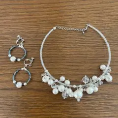 コットンパールビーズチョーカーとピアスのセット